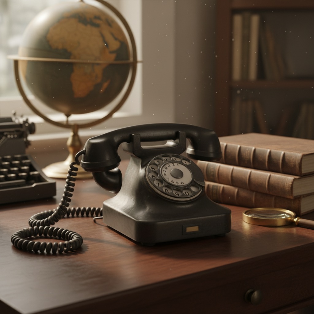 photo of vintage rotary phone on desk